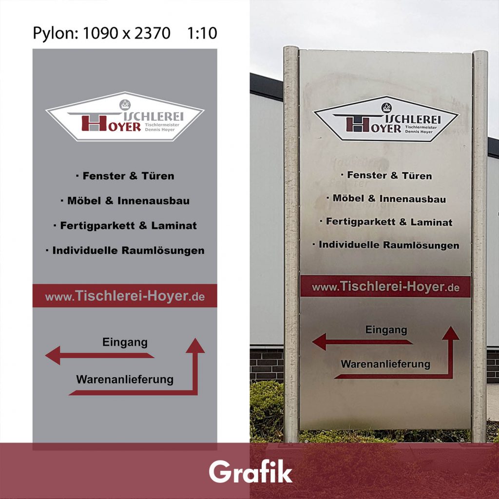 Nebenanderstellung vom Entwurf und Endprodukt eines Pylons