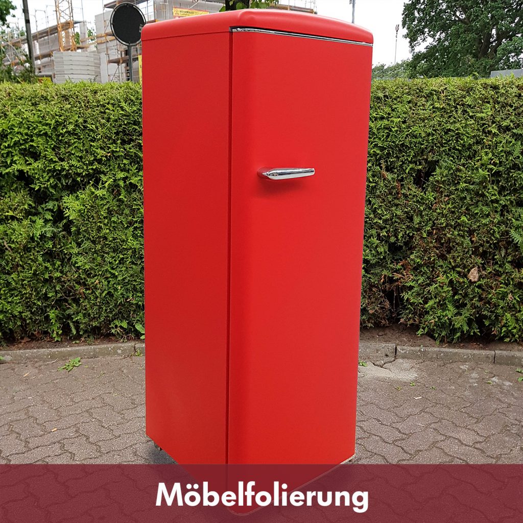 Vollverklebung eines Kühlschrankes